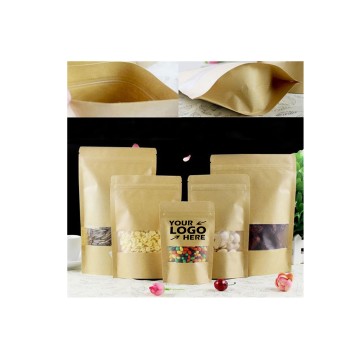 Kraft Paper Reusable Food Pouches with Transparent Window